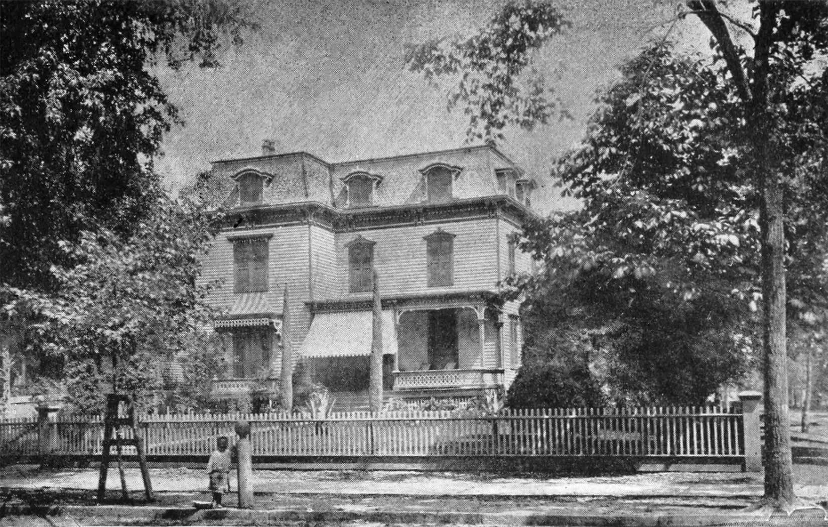 Historic black and white photograph of the Potter Home at 40 West High Street in Somerville