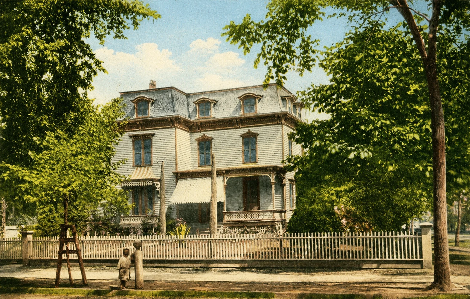 Colorized historical view of the Potter Home in Somerville